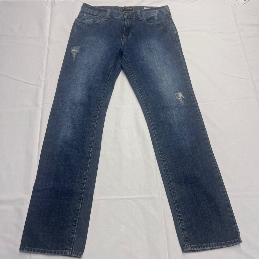 Guess Slim Straight Jeans‎ Del Mar Fit Distressed Blue Denim Mens Size 30x32